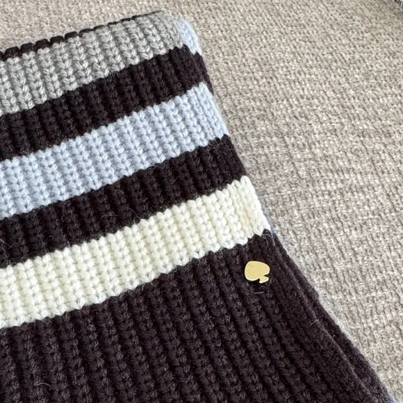 Kate Spade Black, Blue, Gray, and White Striped Scarf